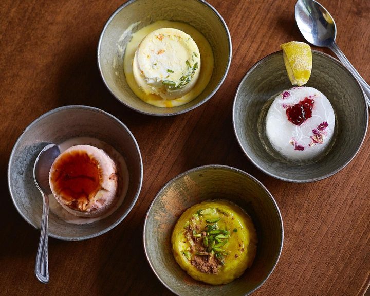 Persian ice creams, rosewater sorbet and saffron pudding at Hafez