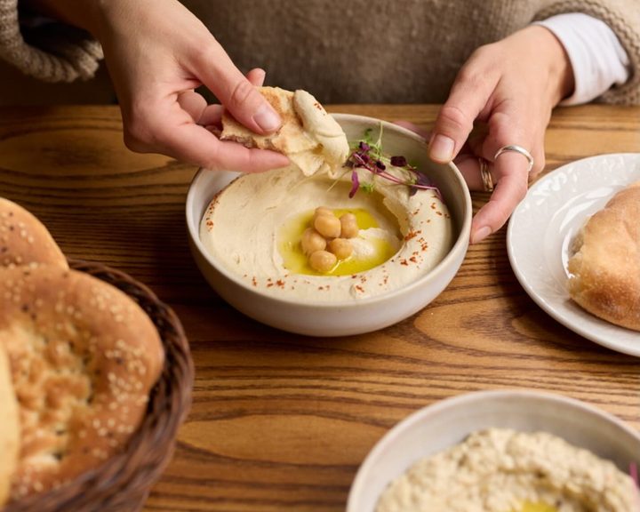 Hummus and warm bread at Ishbilia in Knightsbridge