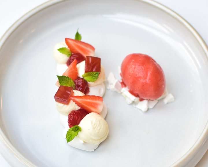 A seasonal strawberry dessert at Myrtle Restaurant in Chelsea
