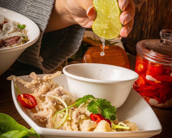 Crispy squid with lime and dipping sauce from the Pho menu