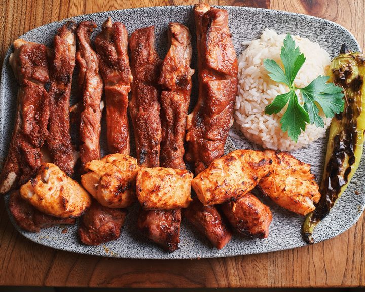 Lamb ribs, chicken shish and rice at Şelale Restaurant in Harringay