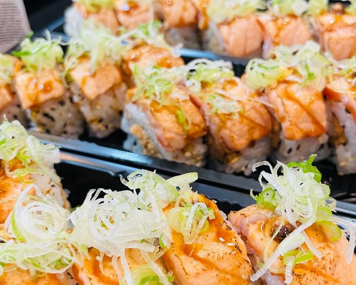 Salmon-topped sushi rolls at Sushi Show in Angel