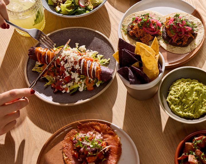 A spread of tacos and taquitos from Wahaca